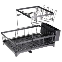   Dvojposchodový čierny kovový sušiak na riad s odkvapkávačom (49,5 x 30 x 34 cm) 229297