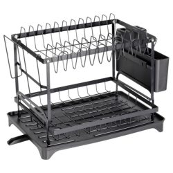   Dvojposchodový čierny kovový stojan na sušenie riadu (42 x 29 x 36,5 cm) 229298