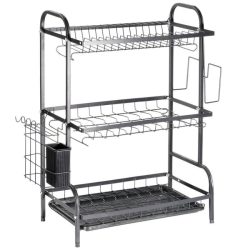   Trojposchodový čierny kovový stojan na sušenie riadu (54,5 x 24,5 x 60 cm) 229299