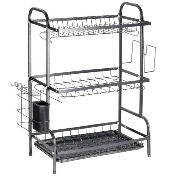 Trojposchodový čierny kovový stojan na sušenie riadu (54,5 x 24,5 x 60 cm) 229299