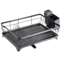   Čierny kovový stojan na sušenie riadu s odkvapkávačom a držiakom na príbory (48 x 32,5 x 18,5 cm) 229300