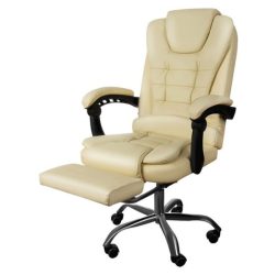   Prémiová krémová kancelárska stolička – Vysúvateľná opierka nôh a relaxačná funkcia 23287