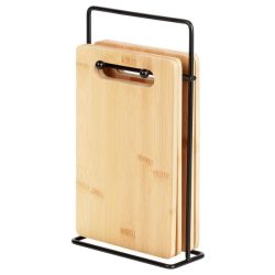   Sada bambusových dosiek na krájanie Vilde – 4 dosky na modernom kovovom stojane 259441