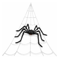   Obrovská halloweenská dekorácia v podobe pavúčej siete s umelými pavúkmi – 5 m 25M2X6V899