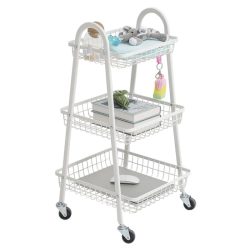   Trojposchodová kovová odkladacia polica na kolieskach, biela 27489_B