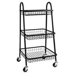   Trojposchodová kovová odkladacia polica na kolieskach, čierna 27489_CZ
