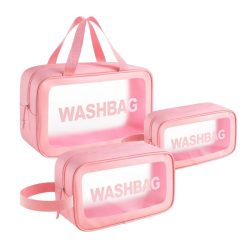   Sada cestovných taštičiek, 3 ks, priehľadná ružová 27819