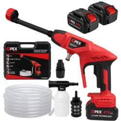   OPEX TOOLS OPX28001 21 V akumulátorový vysokotlakový čistič s 2×3 Ah akumulátormi a multifunkčnou sadou trysiek – 28001