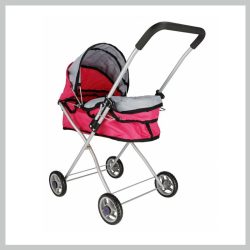   Detský kočík pre bábiky ružový – kovová konštrukcia, 61 cm 297497