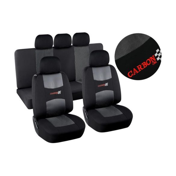 Súprava poťahov na sedadlá CARBON DARK – 9-dielna, čierna, kompatibilná s airbagmi 31689