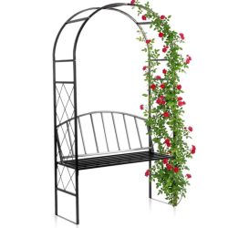   Záhradná pergola s čiernou kovovou lavicou – 115x50x210 cm 339538