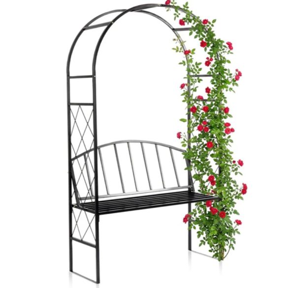 Záhradná pergola s čiernou kovovou lavicou – 115x50x210 cm 339538