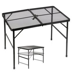   Skladací hliníkový kempingový stôl, čierny, 2 v 1 – 90x60x42/66 cm 489393