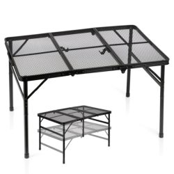   Skladací hliníkový kempingový stôl, čierny, 2 v 1 – 90x60x27/56 cm 489394