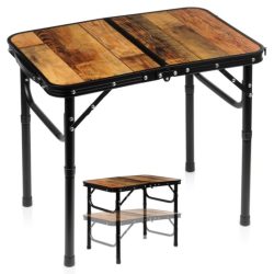   Skladací hliníkový kempingový stôl, hnedý, 2 v 1 – 60x40x25,5/51,5 cm 489398