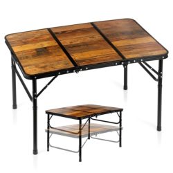   Skladací hliníkový kempingový stôl, hnedý, 2 v 1 – 90x60x25/54,5 cm 489402