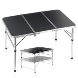   Skladací kovový kempingový stôl, grafit, 2 v 1 – 90x60x26/54 cm 489403