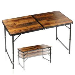   Skladací hliníkový kempingový stôl, hnedý, 3 v 1 – 120x60x54/62/70 cm 489404