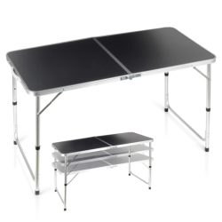   Skladací kovový kempingový stôl, grafitová farba, 3 v 1 – 120x60x54/62/70 cm 489405