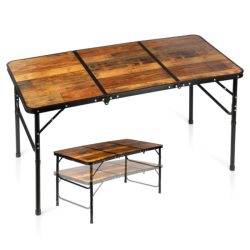   Skladací hliníkový kempingový stôl, hnedý, 2 v 1 – 120x60x34,5/65 cm 489406