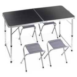   Skladací kovový kempingový stôl so stoličkami  –  120x60x55/62/70 cm, 5-dielna sada 489412