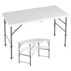   Skladací stôl na posedenie, oceľ, biely, 2 v 1 – 120x60x49/73,5 cm 489431