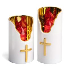   6 ks Elektrická LED sviečka - biela-zlatá červená plameň 55532-2