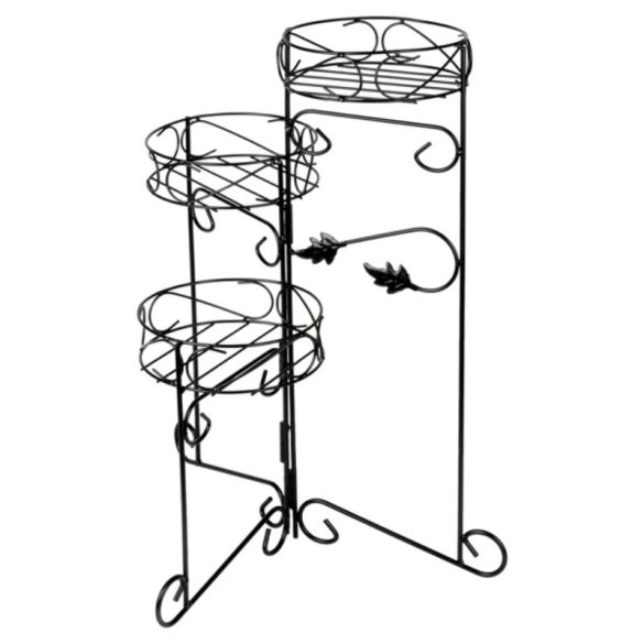 Čierny kovový 3-poschodový stojan na kvety – 66 cm 568168