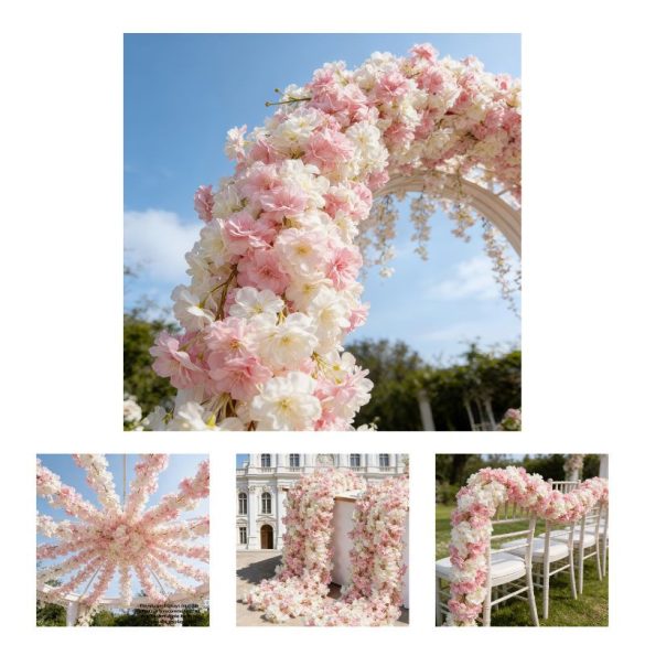 Sada 4 ks umelých girland z kvetov čerešne, 182 cm, 58MW453254