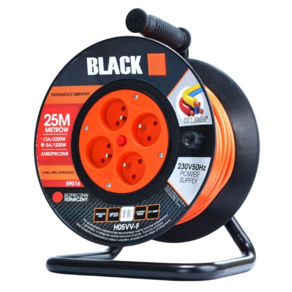BLACK záhradný bubnový predlžovací kábel 25 m 3x1,5 H05VV-F 59016