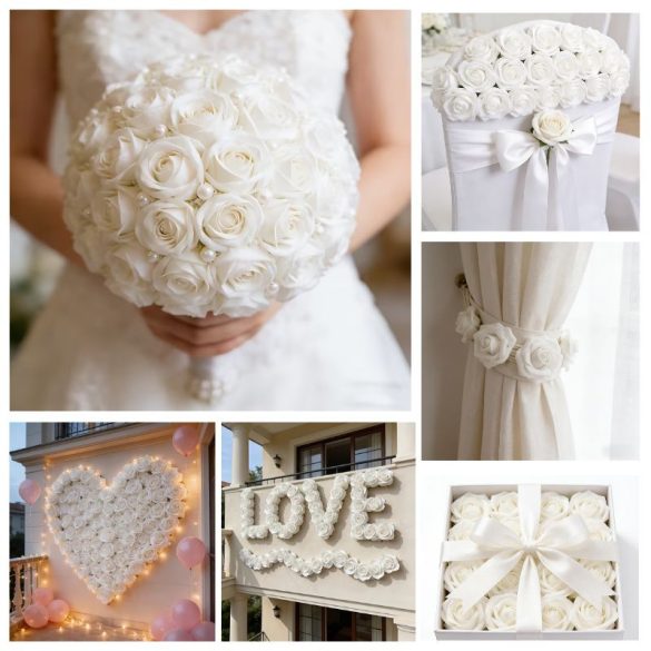 Biele umelé ružové kvety 51 ks na dekoráciu, na svadbu 59M7652Q24