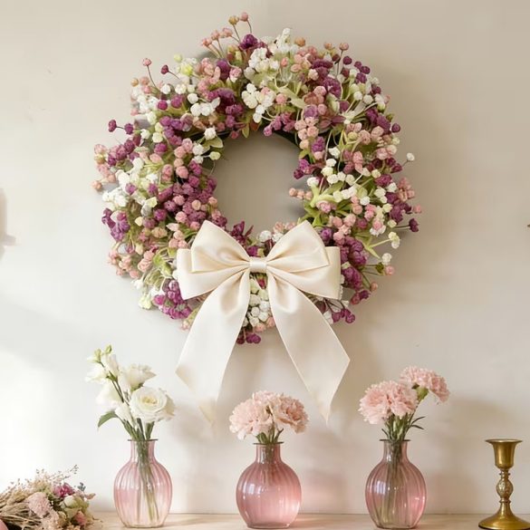 Elegantný umelý veniec s mašľou 5KM1250WGX