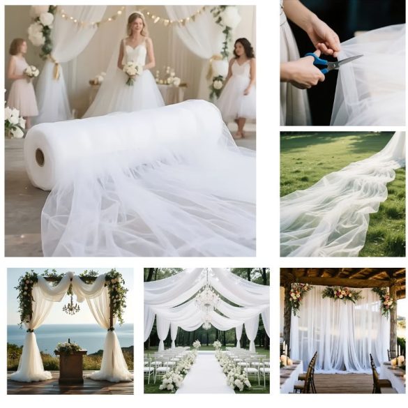 Extra dlhá svadobná tylová dekorácia v rolke 30 m – biela 5XM035X087