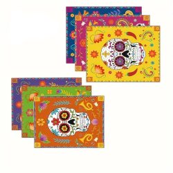   6-dielna sada farebných prestieraní na stôl motív Cukrová lebka 601099717505845