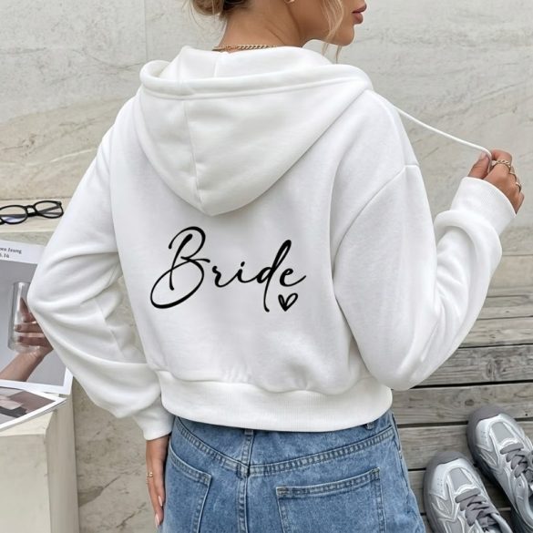 Dámska mikina s kapucňou a zipsom s nápisom „Bride“ – Biela, viacero veľkostí 61M0852WVV