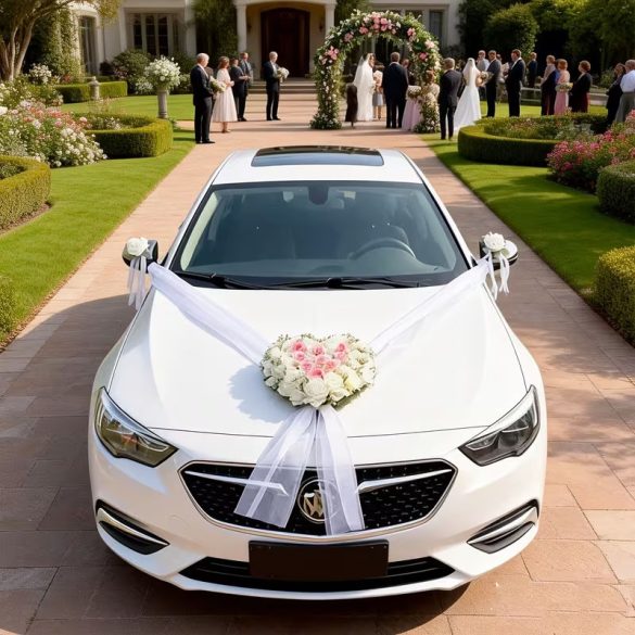 Štýlový svadobný veniec na auto v tvare srdca 63MX25G8QW