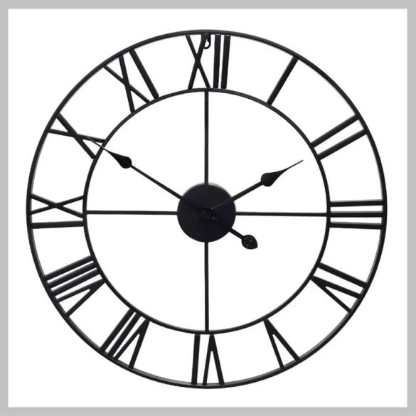 Retro nástenné hodiny s rímskymi číslicami, čierne, 3D, 60 cm