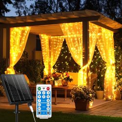   Svetelná clona s 330 LED diódami, solárnym napájaním a teplým bielym svetlom, s diaľkovým ovládačom – 3 × 3 m 69MX251899-2