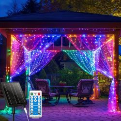   Svetelná záclona s 330 LED diódami a solárnym napájaním s diaľkovým ovládaním – 3 × 3 m, farebná 69MX251899