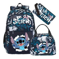   Sada batohu, tašky na desiatu a peračníka Disney Stitch – modrá s bielym vzorom 6GM2W5QQ18-3