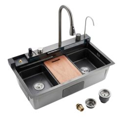   Multifunkčný kuchynský drezový set s vodopádovým efektom – antracitovo sivý 7546-012