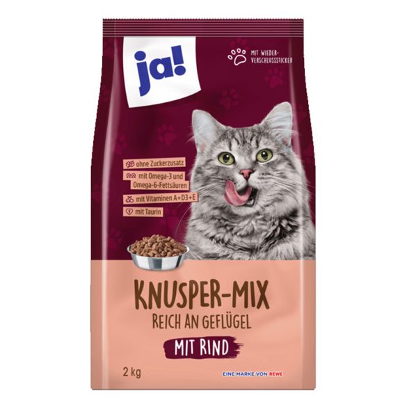 Ja! Knusper-Mix Suché krmivo pre mačky s hovädzím mäsom, 2 kg 7972907
