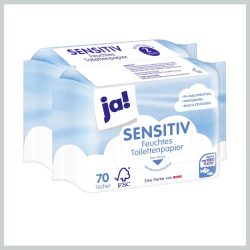   ja! Sensitive vlhčený toaletný papier, 70 ks, 2 balenia 8033362