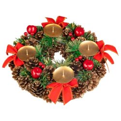   MagicHome prírodný adventný veniec, červený (25 cm) 8090234