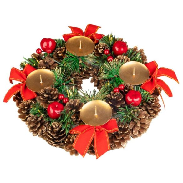 MagicHome prírodný adventný veniec, červený (25 cm) 8090234