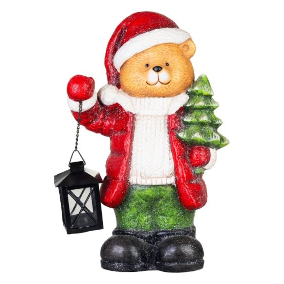 MagicHome vianočný medvedík s lampičkou a vianočným stromčekom, 17,5 × 24 × 38 cm 8090263