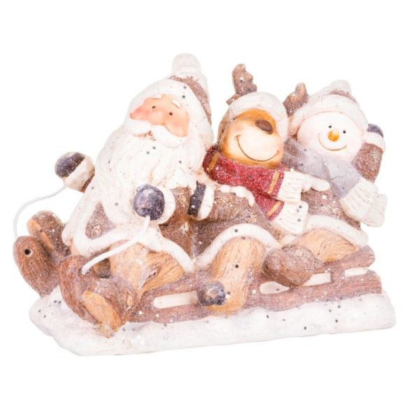 MagicHome Vianočná dekorácia so Santom, sobom a snehuliakom na saniach, 45 × 23 × 34,5 cm 8090918
