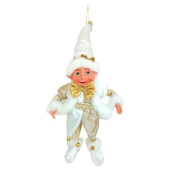 Vianočná textilná dekorácia v podobe škriatka MagicHome, biela, 14 × 35 cm 8090982