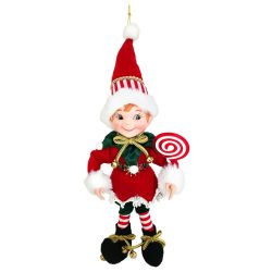   Vianočná textilná dekorácia v podobe škriatka MagicHome, červená, 14 × 35 cm 8090983