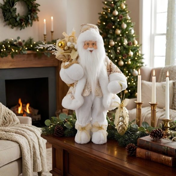 MagicHome Vianoce vianočná dekorácia so Santa Clausom Biela 28x37x80cm 8090987